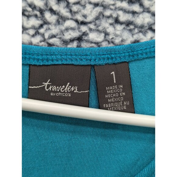 Chicos Travelers Asymmetrical Mini Dress Womens M Travel Vacation Resort Blue - Picture 9 of 10